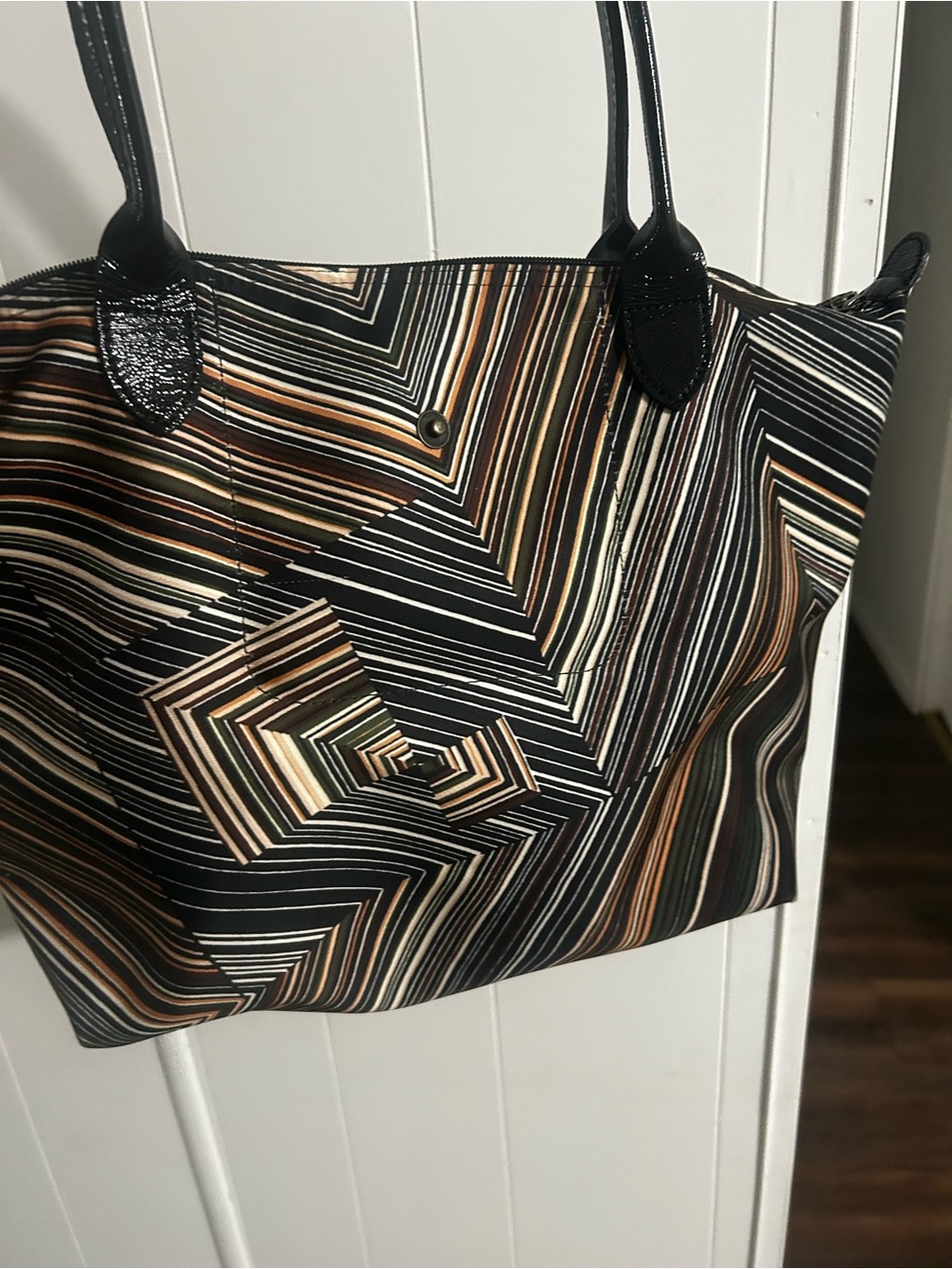 Longchamp Black Multicolor Geometric Stripe Satchel - Picture 8 of 8
